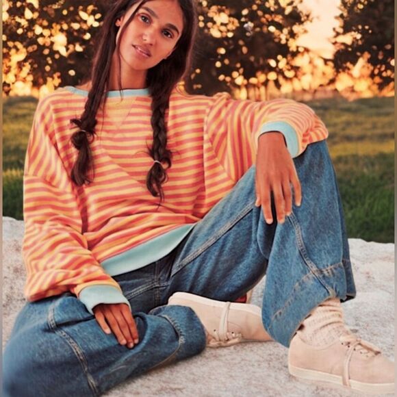 Free People Classic Striped Crew Neck Sweatshirt - Picture 2 of 16